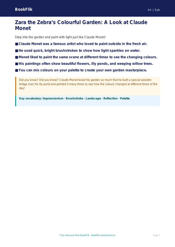 Free Monet Poster | Foundation | Art | BookFlik worksheet preview — Art Monet