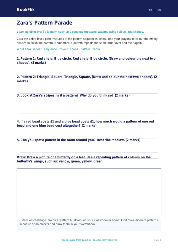 Free Pattern Activity Sheet | Foundation | Art | BookFlik worksheet preview — Art Pattern