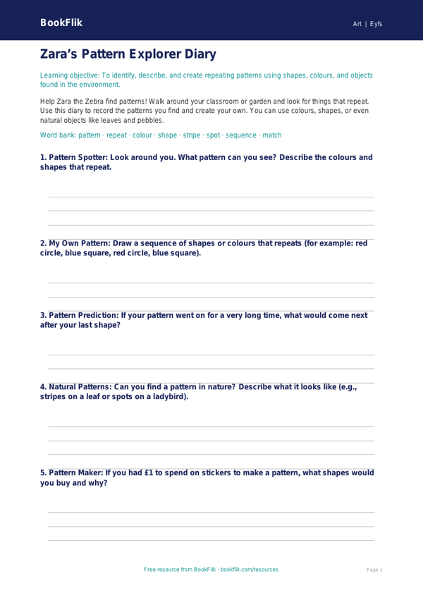Free Pattern Template | Foundation | Art | BookFlik worksheet preview — Art Pattern