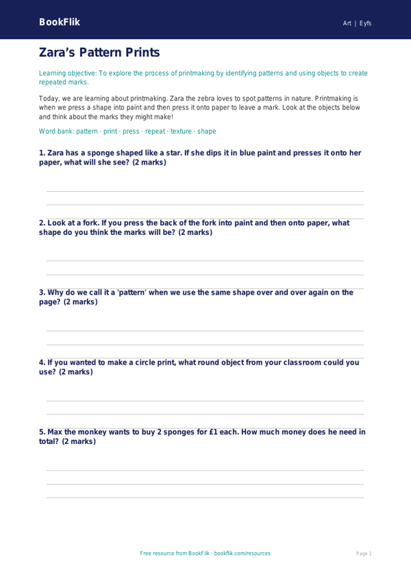 Free Printmaking Worksheet | Foundation | Art | BookFlik worksheet preview — Art Printmaking