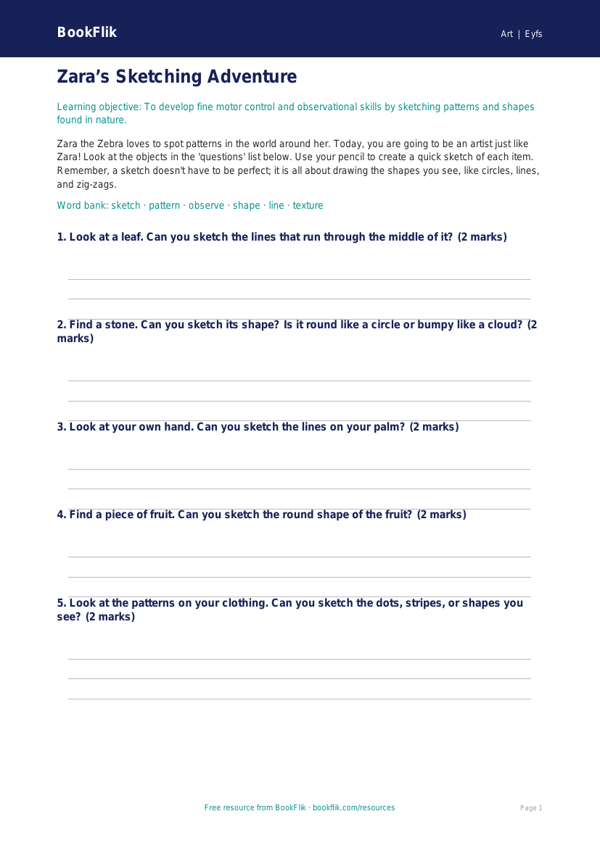 Free Sketching Activity Sheet | Foundation | Art | BookFlik worksheet preview — Art Sketching