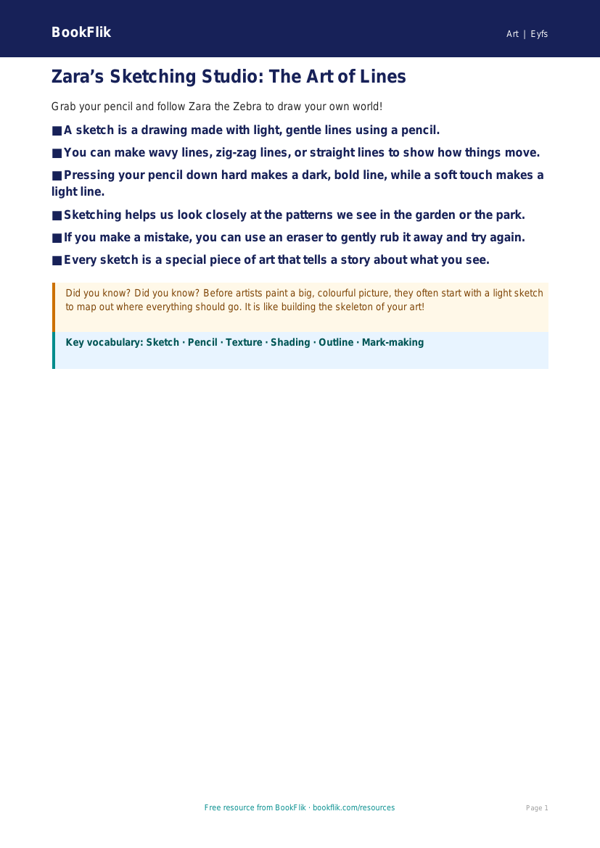 Free Sketching Poster | Foundation | Art | BookFlik worksheet preview — Art Sketching