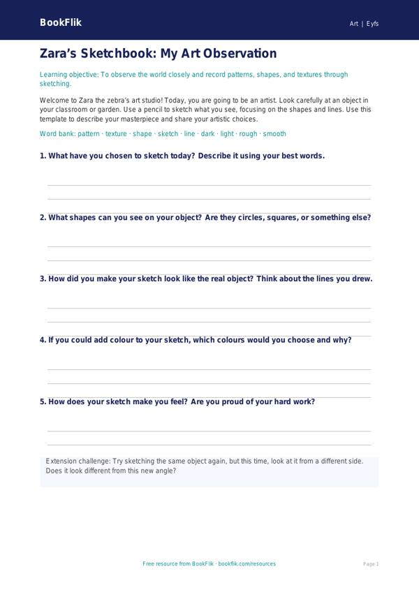 Free Sketching Template | Foundation | Art | BookFlik worksheet preview — Art Sketching
