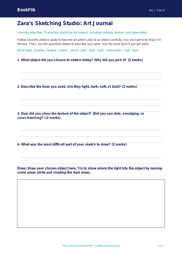 Free Sketching Template | Year 4 | Art | BookFlik worksheet preview — Art Sketching
