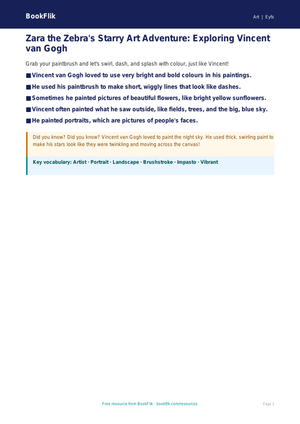Free Van Gogh Poster | Foundation | Art | BookFlik worksheet preview — Art Van Gogh