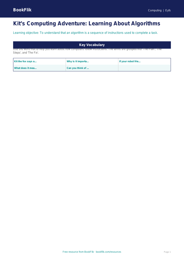 Free Algorithms Word Mat | Foundation | Computing | BookFlik worksheet preview — Computing Algorithms