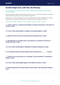 Bonfire Night Quiz for Year 4 | Supported English Worksheet