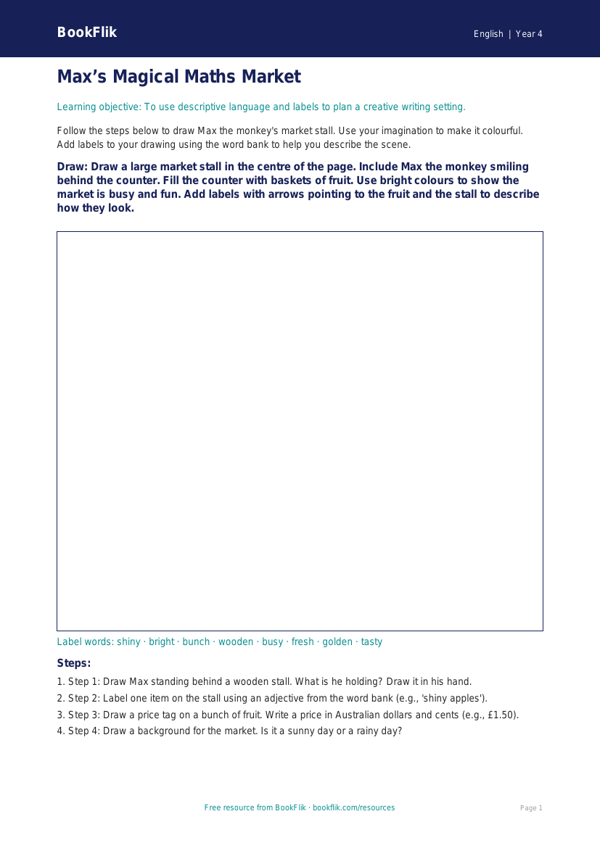Free Creative Writing Drawing Sheet | Year 4 | English | BookFlik worksheet preview — English Creative Writing