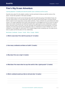 Free Continents And Oceans Comprehension | Year 4 | Geography | BookFlik