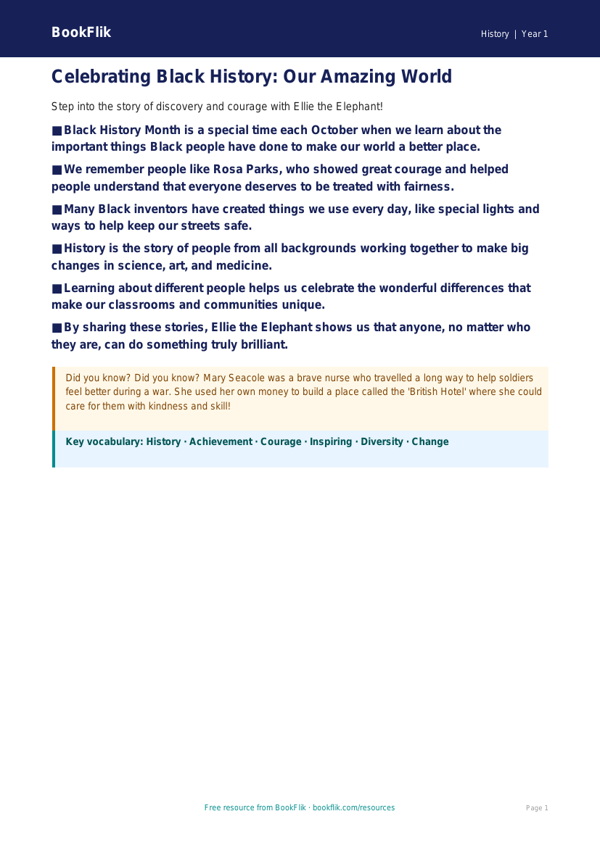 Free Black History Month Poster | Year 1 | History | BookFlik worksheet preview — History Black History Month