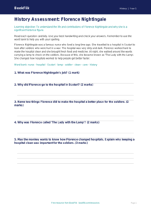 Free Florence Nightingale Assessment | Year 1 | History | BookFlik