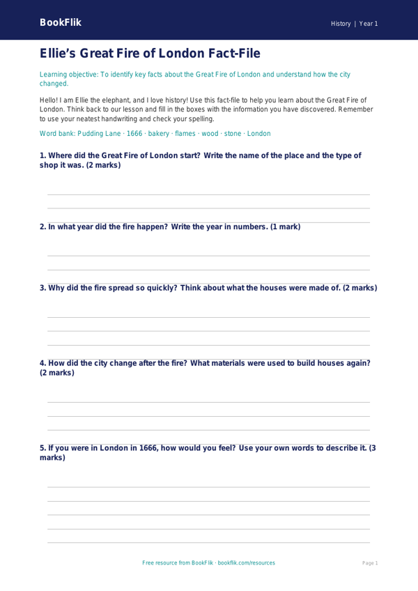 Great Fire of London History Lesson | Year 1 Australian Curriculum worksheet preview — History Great Fire Of London