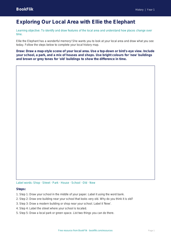 Free Local History Drawing Sheet | Year 1 | History | BookFlik worksheet preview — History Local History