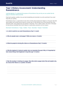Free Remembrance Day Assessment | Year 1 | History | BookFlik