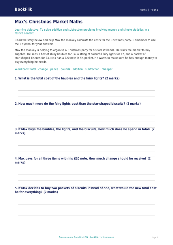 Free Christmas Maths Track Sheet | Year 2 | Maths | BookFlik worksheet preview — Maths Christmas Maths