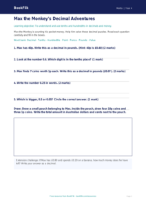 Free Decimals Worksheet | Year 4 | Maths | BookFlik