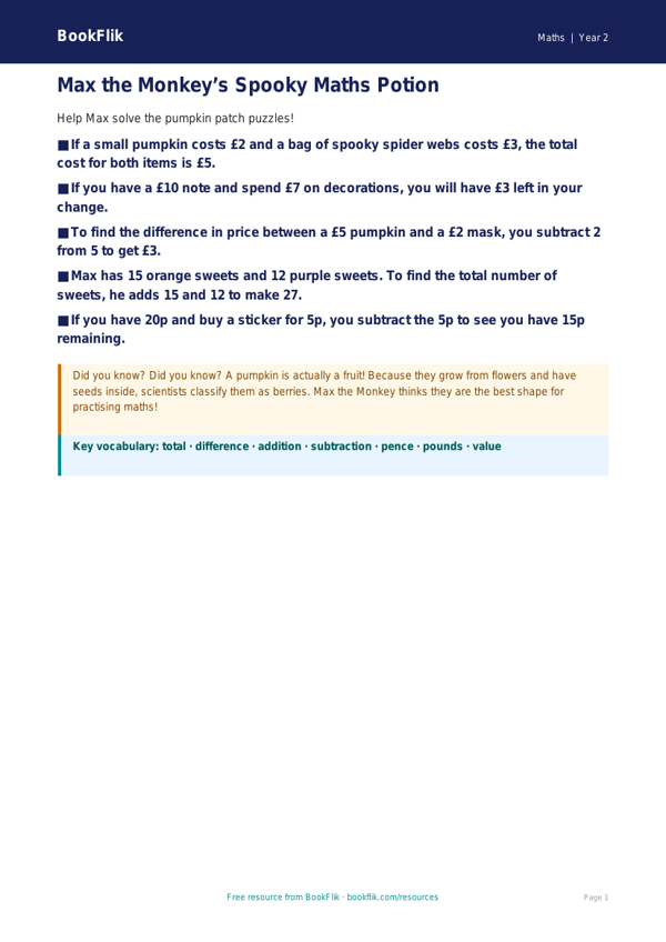 Free Halloween Maths Poster | Year 2 | Maths | BookFlik worksheet preview — Maths Halloween Maths