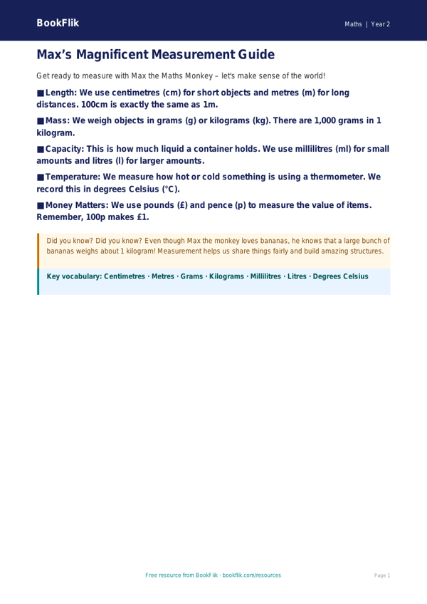 Free Measurement Poster | Year 2 | Maths | BookFlik worksheet preview — Maths Measurement
