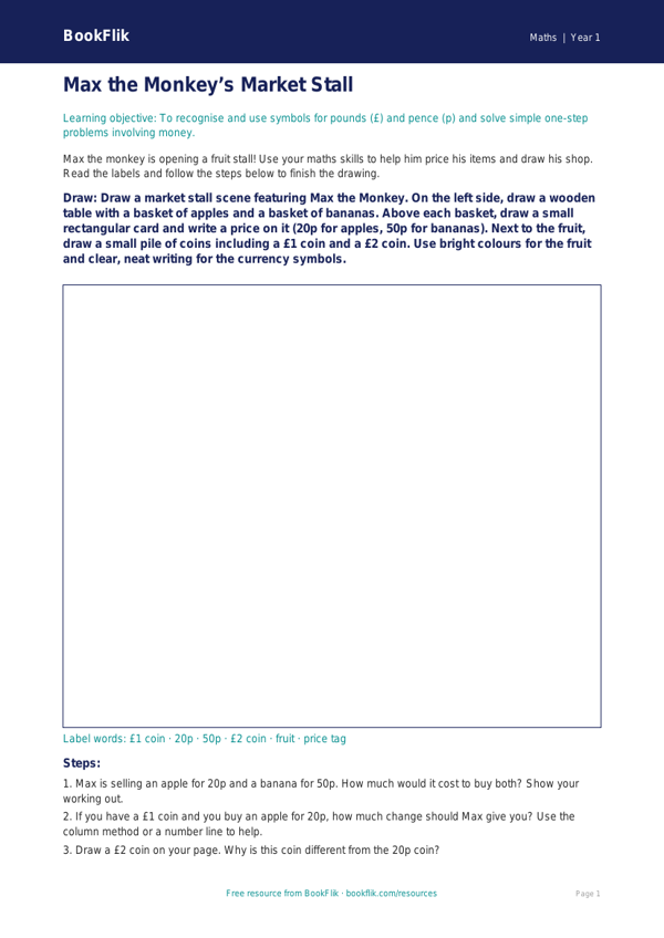 Free Money Drawing Sheet | Year 1 | Maths | BookFlik worksheet preview — Maths Money