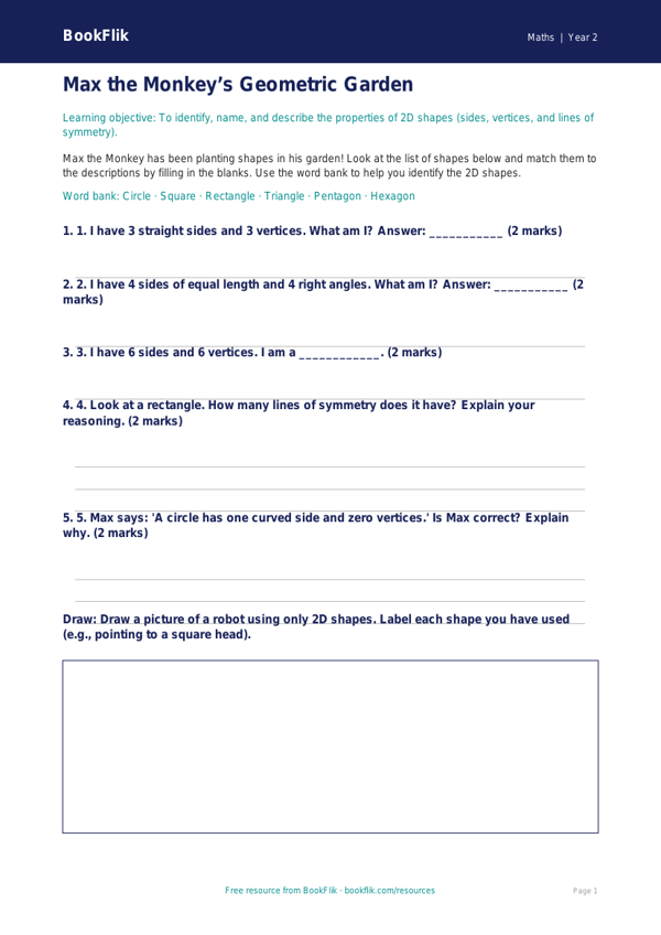 Free Shape Activity Sheet | Year 2 | Maths | BookFlik worksheet preview — Maths Shape
