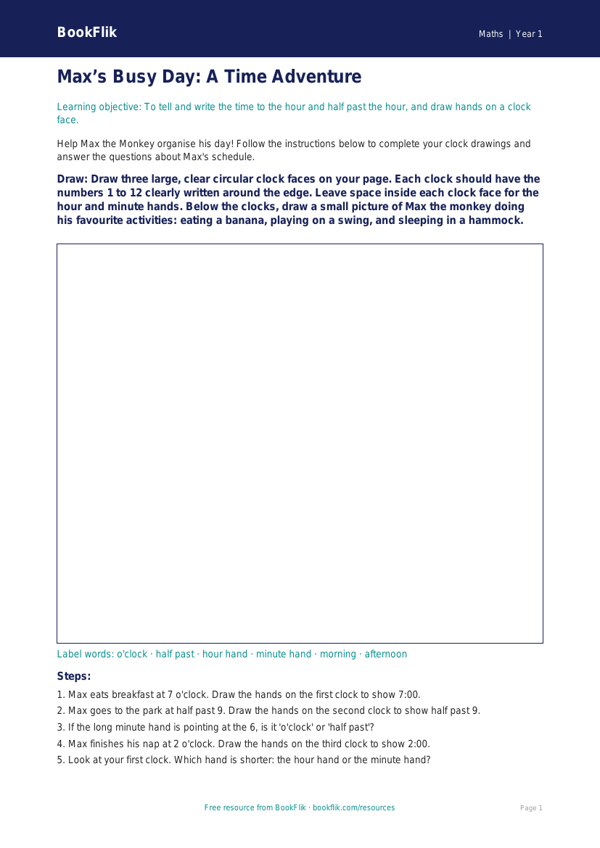 Free Time Drawing Sheet | Year 1 | Maths | BookFlik worksheet preview — Maths Time