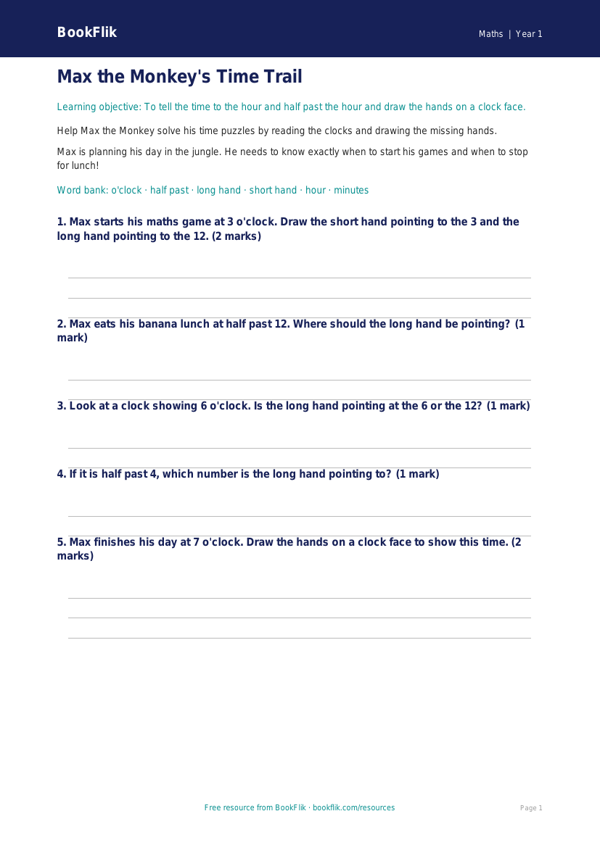 Time Worksheet | Year 1 Maths | Australian Curriculum | BookFlik worksheet preview — Maths Time