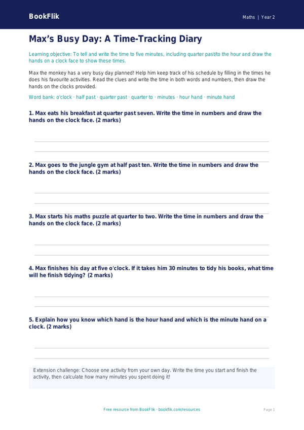 Time Template Year 2 Maths | Free Australian Curriculum Resources worksheet preview — Maths Time