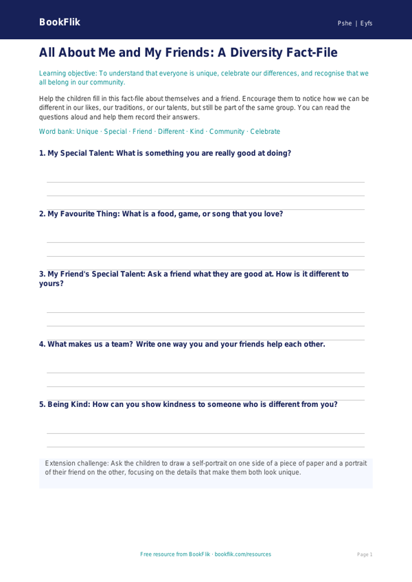Free Diversity And Inclusion Template | Foundation | HASS / Personal Development | BookFlik worksheet preview — Pshe Diversity And Inclusion