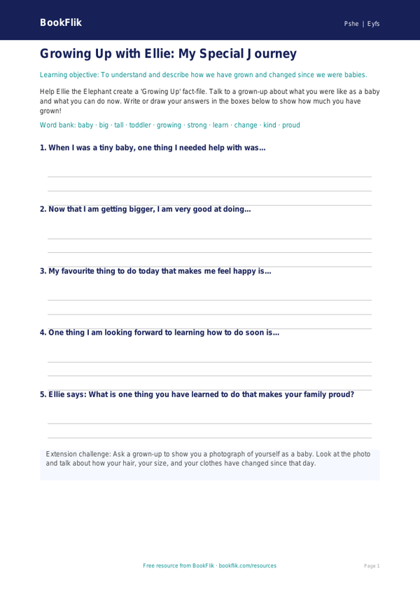 Free Growing Up Template | Foundation | HASS / Personal Development | BookFlik worksheet preview — Pshe Growing Up