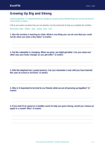 Free Growing Up Worksheet | Foundation | HASS / Personal Development | BookFlik