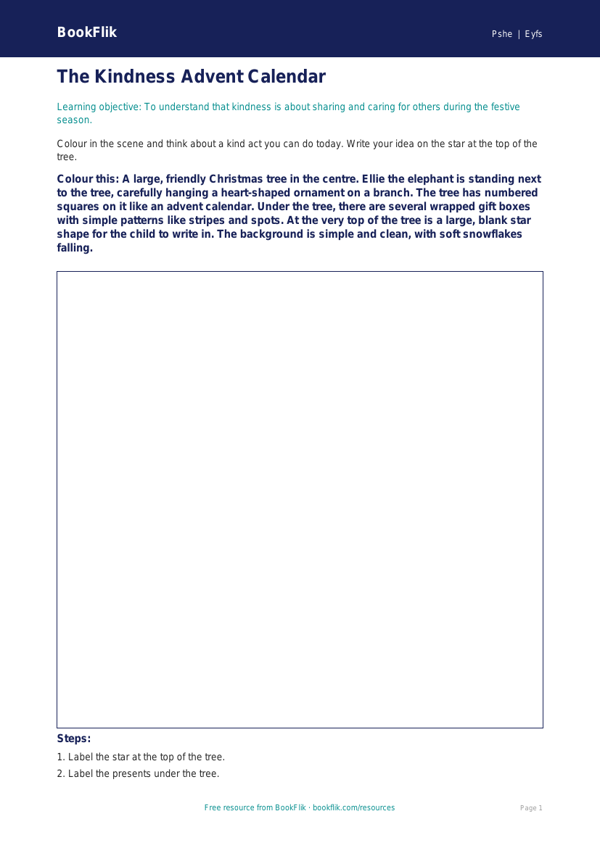 Free Kindness Advent Colouring Page | Foundation | HASS / Personal Development | BookFlik worksheet preview — Pshe Kindness Advent