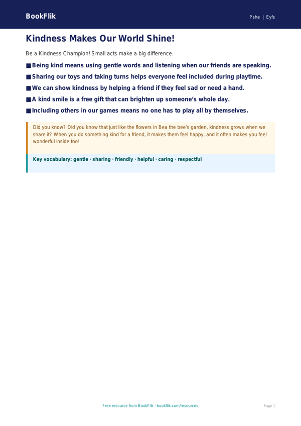 Free Kindness Poster | Foundation | HASS / Personal Development | BookFlik worksheet preview — Pshe Kindness