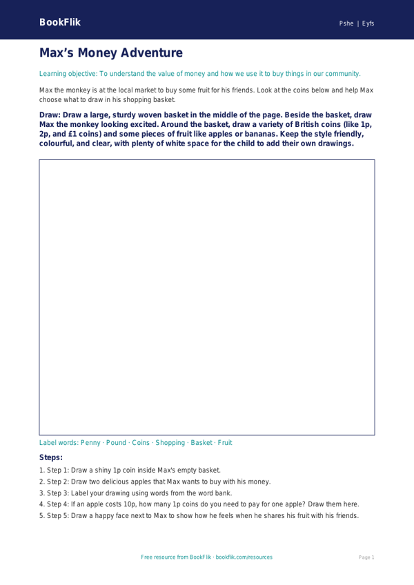 Free Money Drawing Sheet | Foundation | HASS / Personal Development | BookFlik worksheet preview — Pshe Money