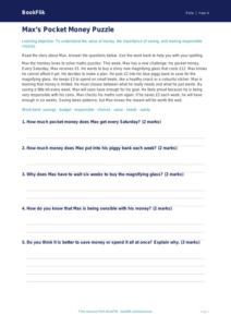 Free Money Comprehension | Year 4 | HASS / Personal Development | BookFlik
