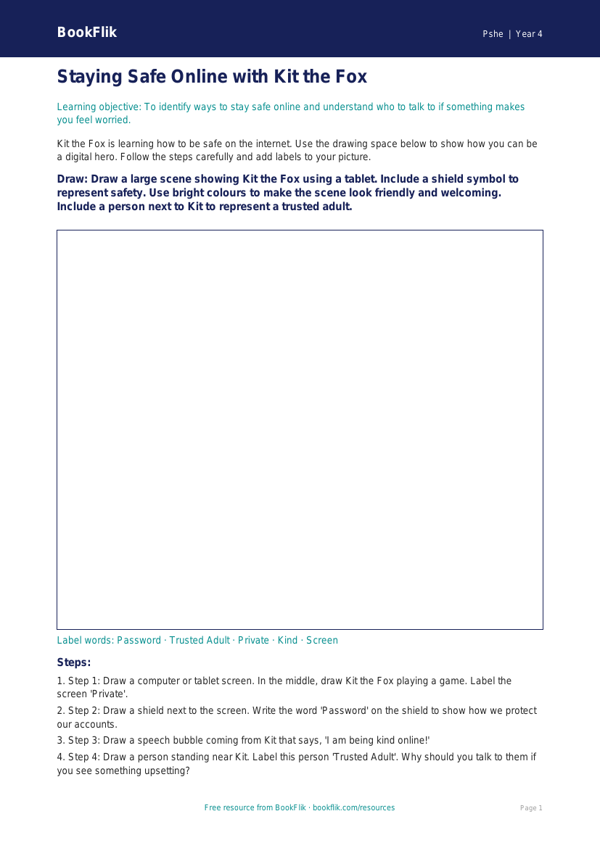 Free Online Safety Drawing Sheet | Year 4 | HASS / Personal Development | BookFlik worksheet preview — Pshe Online Safety