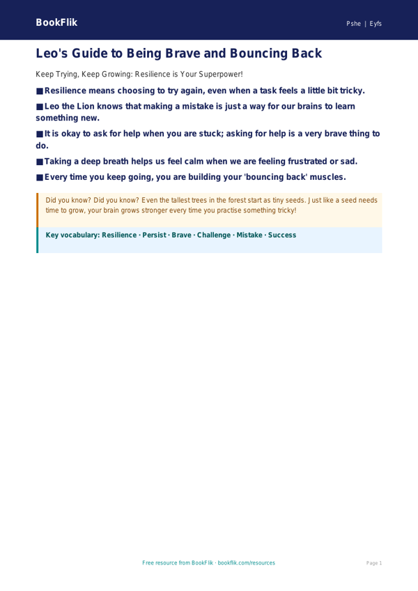 Free Resilience Poster | Foundation | HASS / Personal Development | BookFlik worksheet preview — Pshe Resilience