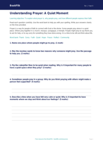 Year 4 Prayer Assessment Worksheet | Religious Education | BookFlik