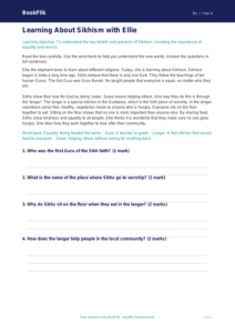 Free Sikhism Comprehension | Year 4 | Religious Education | BookFlik