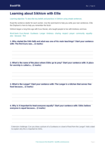 Free Sikhism Writing Frame | Year 4 | Religious Education | BookFlik