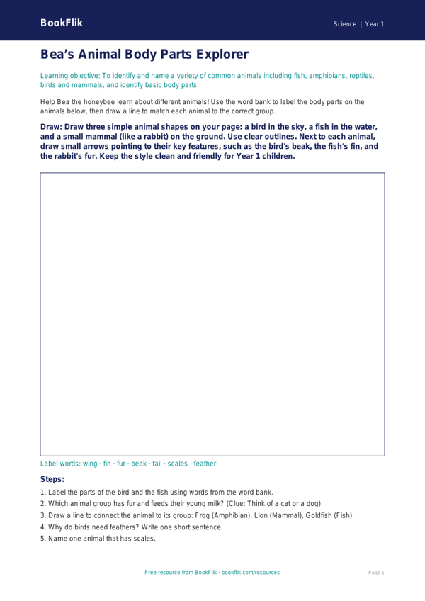 Free Animals Including Humans Drawing Sheet | Year 1 | Science | BookFlik worksheet preview — Science Animals Including Humans