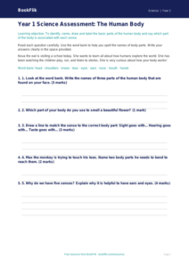 Free Human Body Assessment | Year 1 | Science | BookFlik
