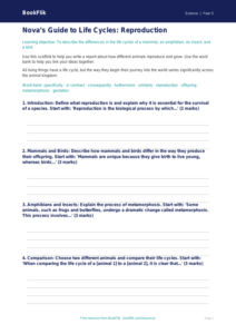 Free Reproduction Writing Frame | Year 5 | Science | BookFlik