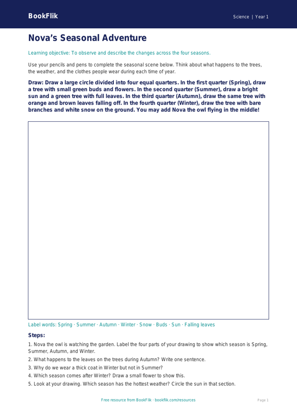 Free Seasonal Changes Drawing Sheet | Year 1 | Science | BookFlik worksheet preview — Science Seasonal Changes