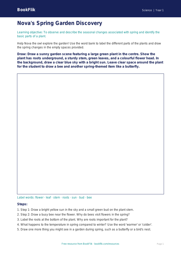 Free Spring Science Drawing Sheet | Year 1 | Science | BookFlik worksheet preview — Science Spring Science