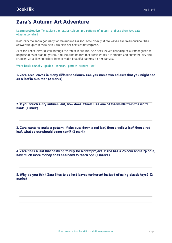 Free Autumn Art Worksheet | Nursery / LKG | Art | BookFlik worksheet preview — Art Autumn Art