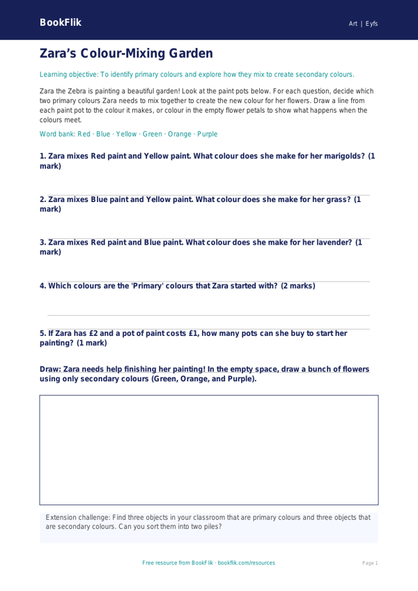 Free Colour Theory Activity Sheet | Nursery / LKG | Art | BookFlik worksheet preview — Art Colour Theory