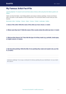 Famous Artists Template for Class 4 | Art Worksheet | BookFlik