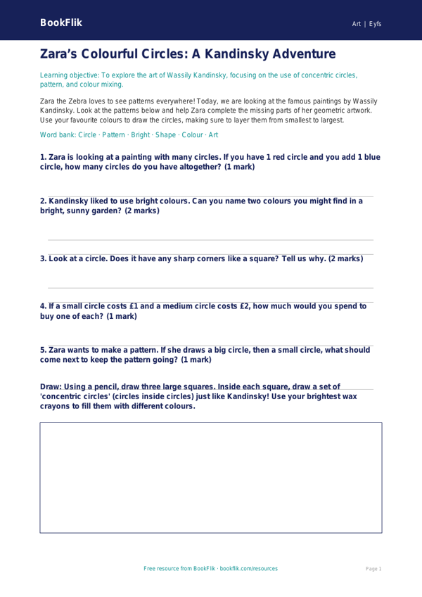 Free Kandinsky Activity Sheet | Nursery / LKG | Art | BookFlik worksheet preview — Art Kandinsky