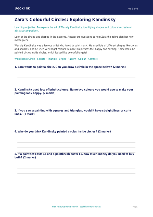 Free Kandinsky Worksheet | Nursery / LKG | Art | BookFlik worksheet preview — Art Kandinsky
