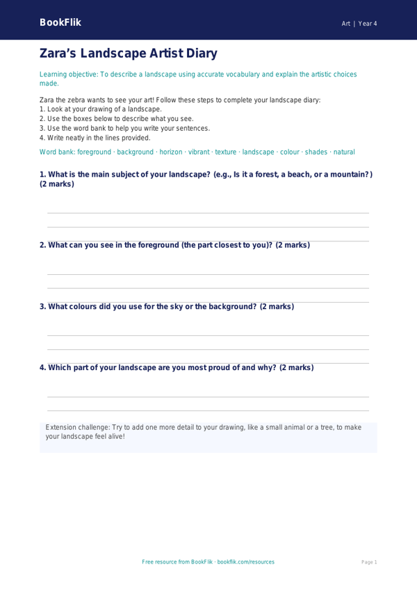Free Landscapes Template | Class 4 | Art | BookFlik worksheet preview — Art Landscapes